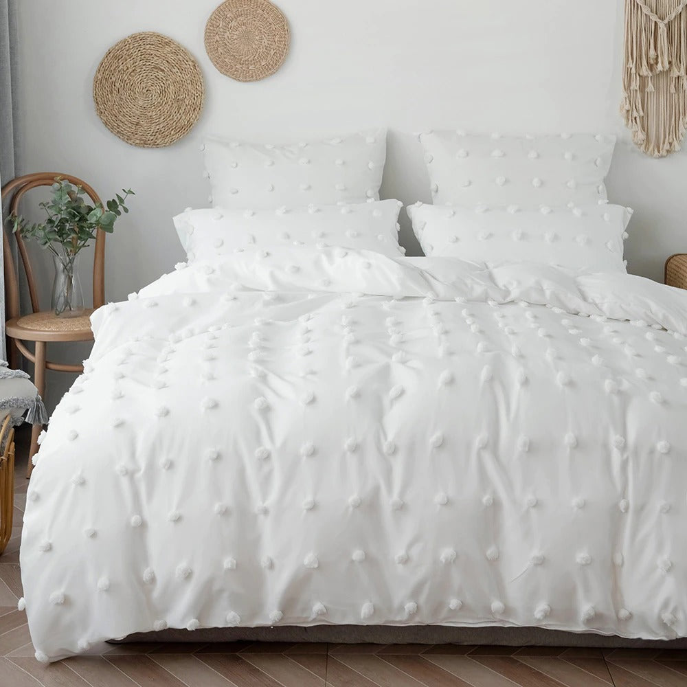 White Pom Pom Bedding Set