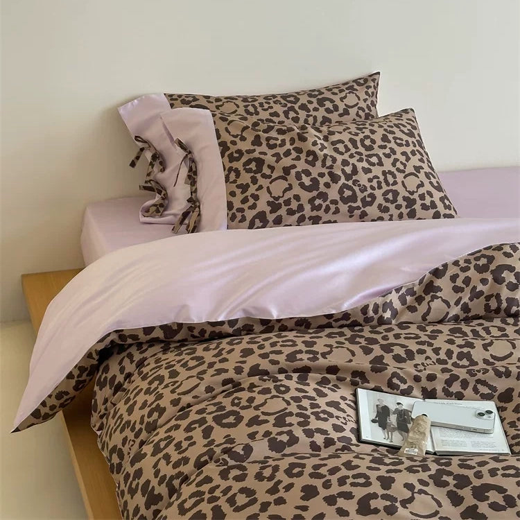 Vireza Coffee Leopard Print Cotton Bedding Set Soft Retro Bed Linen for Cozy Bedrooms G71