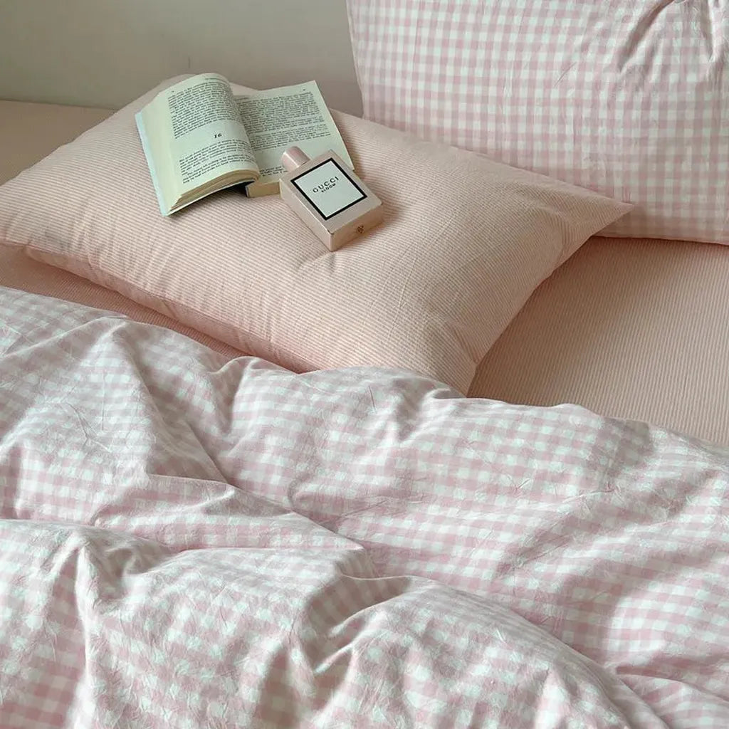 Cotton Small Gingham Bedding Set - Navy
