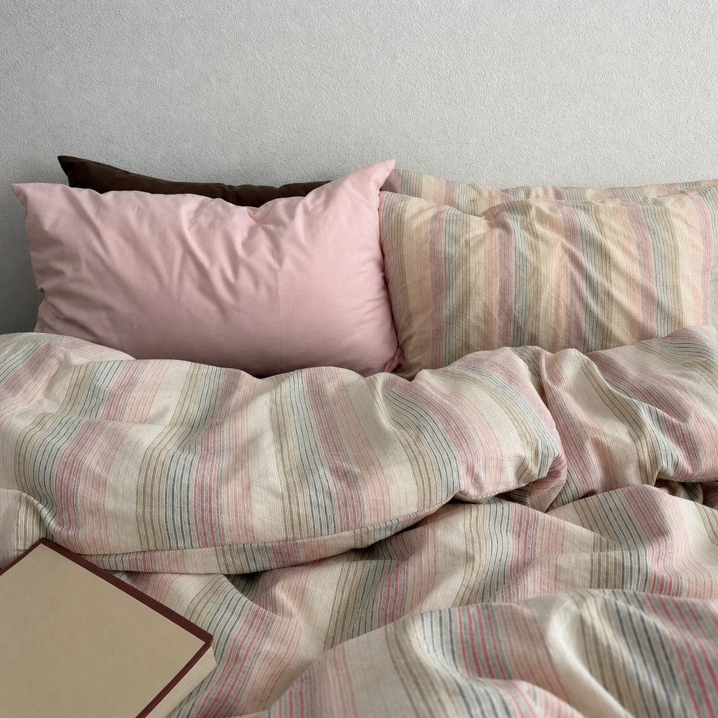 Vintora Retro Stripe Cotton Bedding Set Breathable Cotton G99