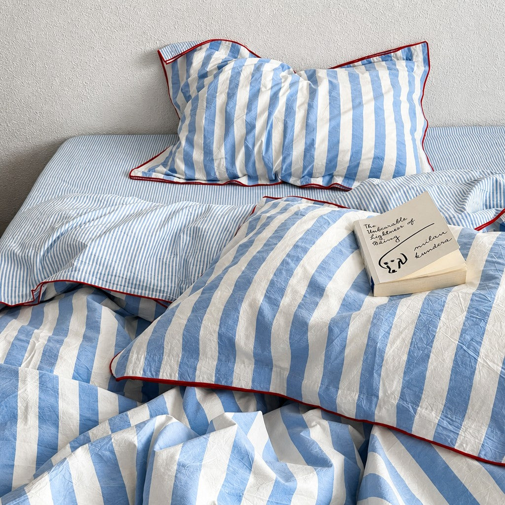 Vintora Modern Blue Stripe Washed Cotton Bedding Set