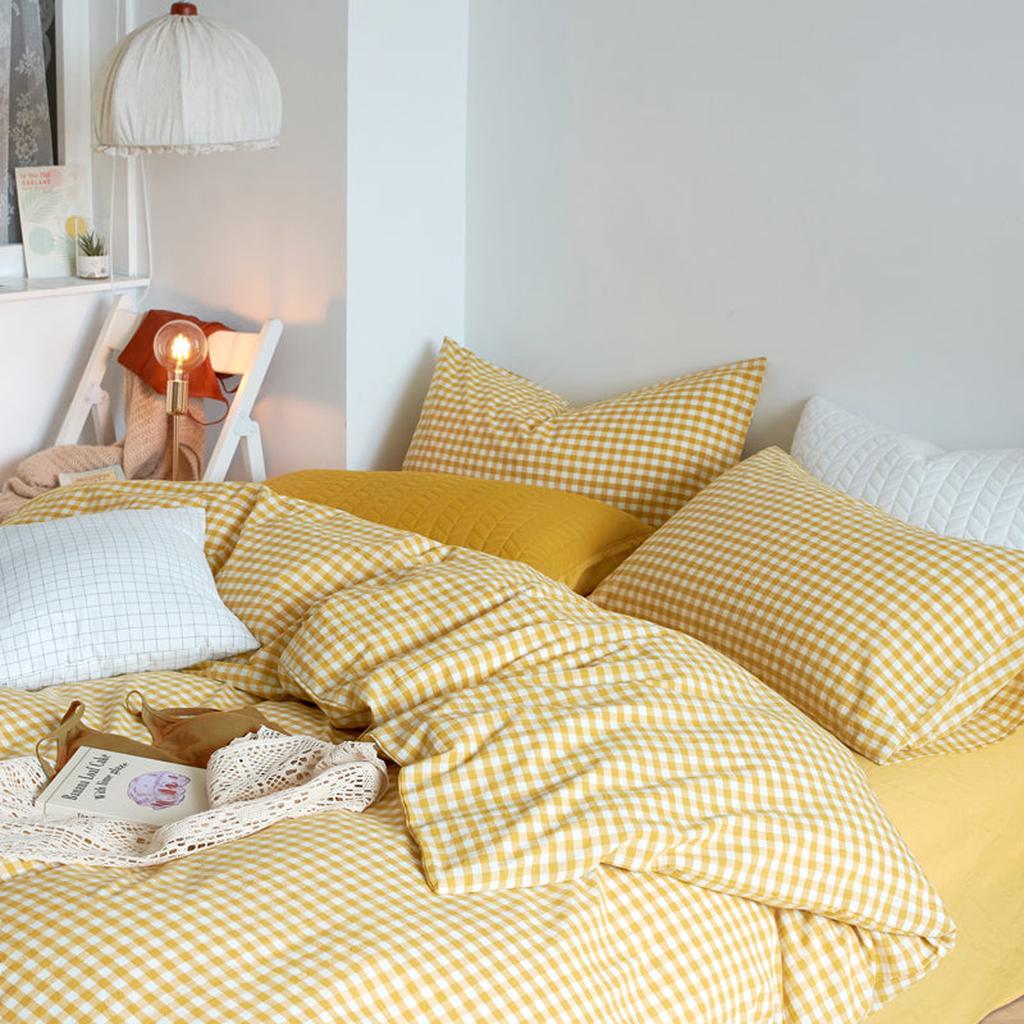 Cotton Small Gingham Bedding Set - Beige