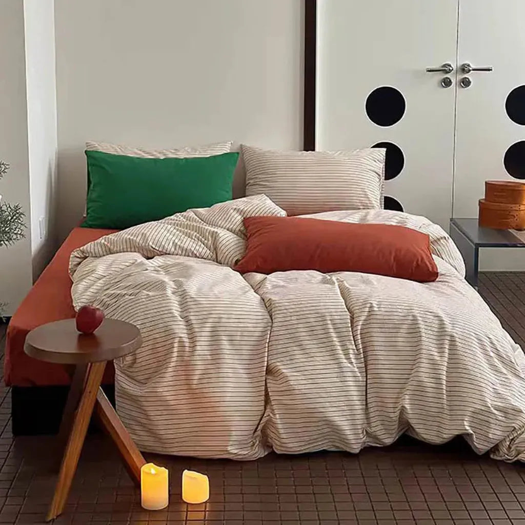 Vintage Red Striped Duvet Cover