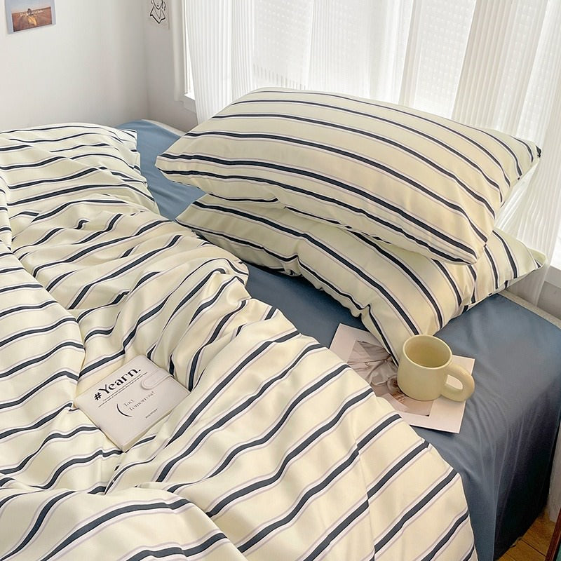 Blue Striped Minimalist Bedding Set