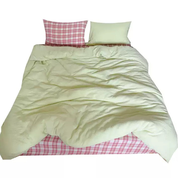 Vireza Plaid Cotton Crinkle Bedding Set G72