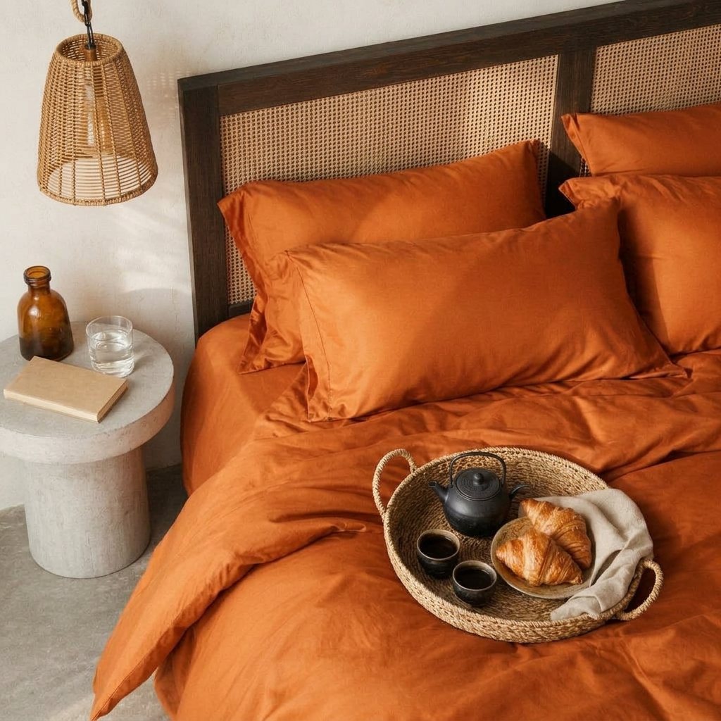 Qelune Bamboo Duvet Cover Set – Cooling Organic Bamboo Bedding in Terracotta
