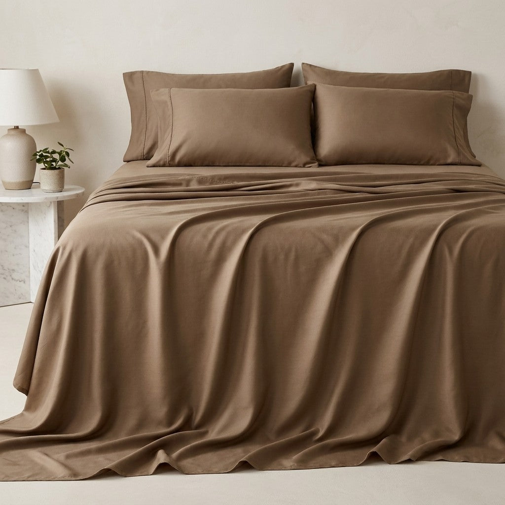 Qelune Bamboo Sheet Set – Cooling Organic Bamboo Bedding in Elegant Walnut