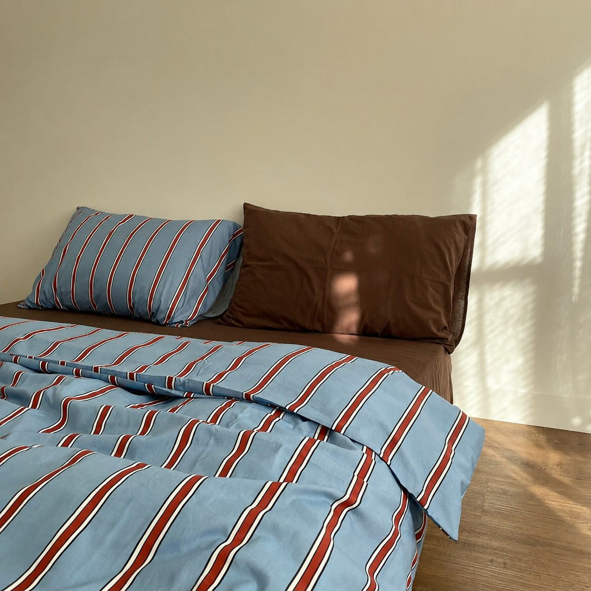 Vintora Vintage Pink and Blue Striped 100% Cotton Bedding Set G105