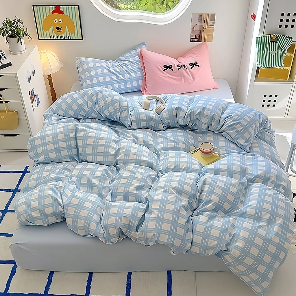 Kawaii Plaid Print Bedding Set