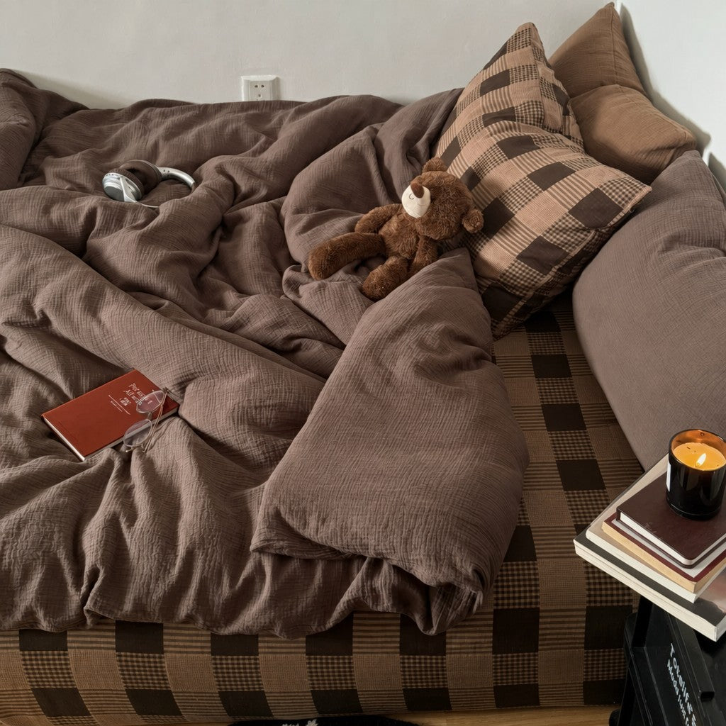 Vireza Plaid Cotton Crinkle Bedding Set G72