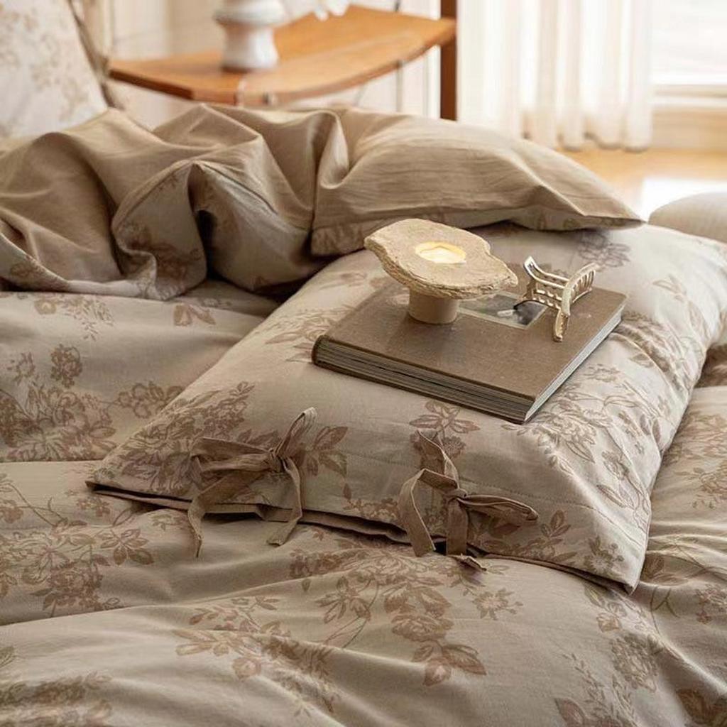 Floral Jacquard Bedding Set with Bow Tie - Pink
