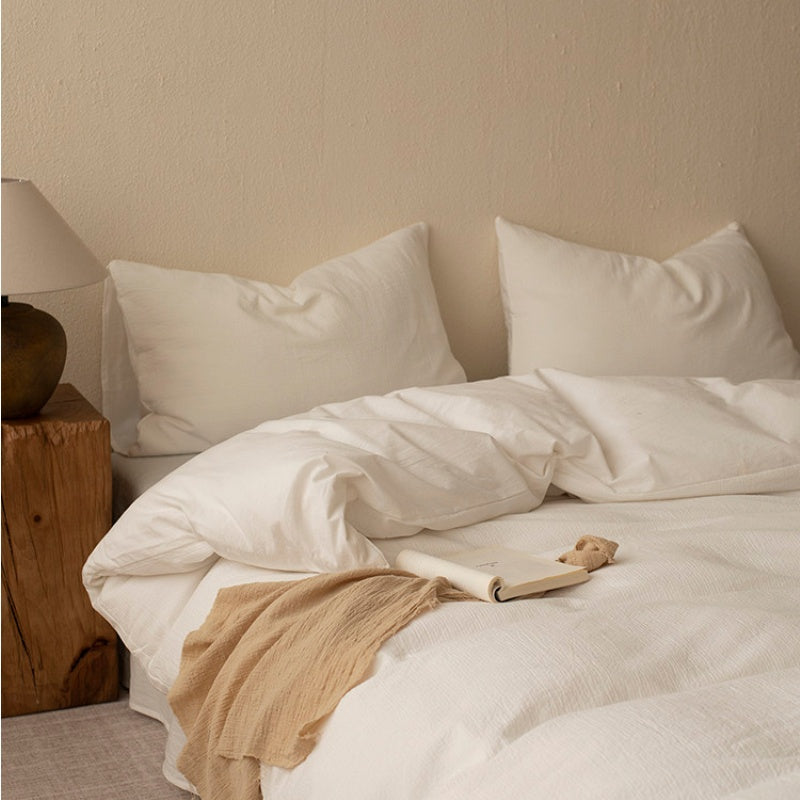 Cottara Pure Cotton White Bedding Set – Textured Japandi Style Bed Linen Set for All Season Home Comfort G64