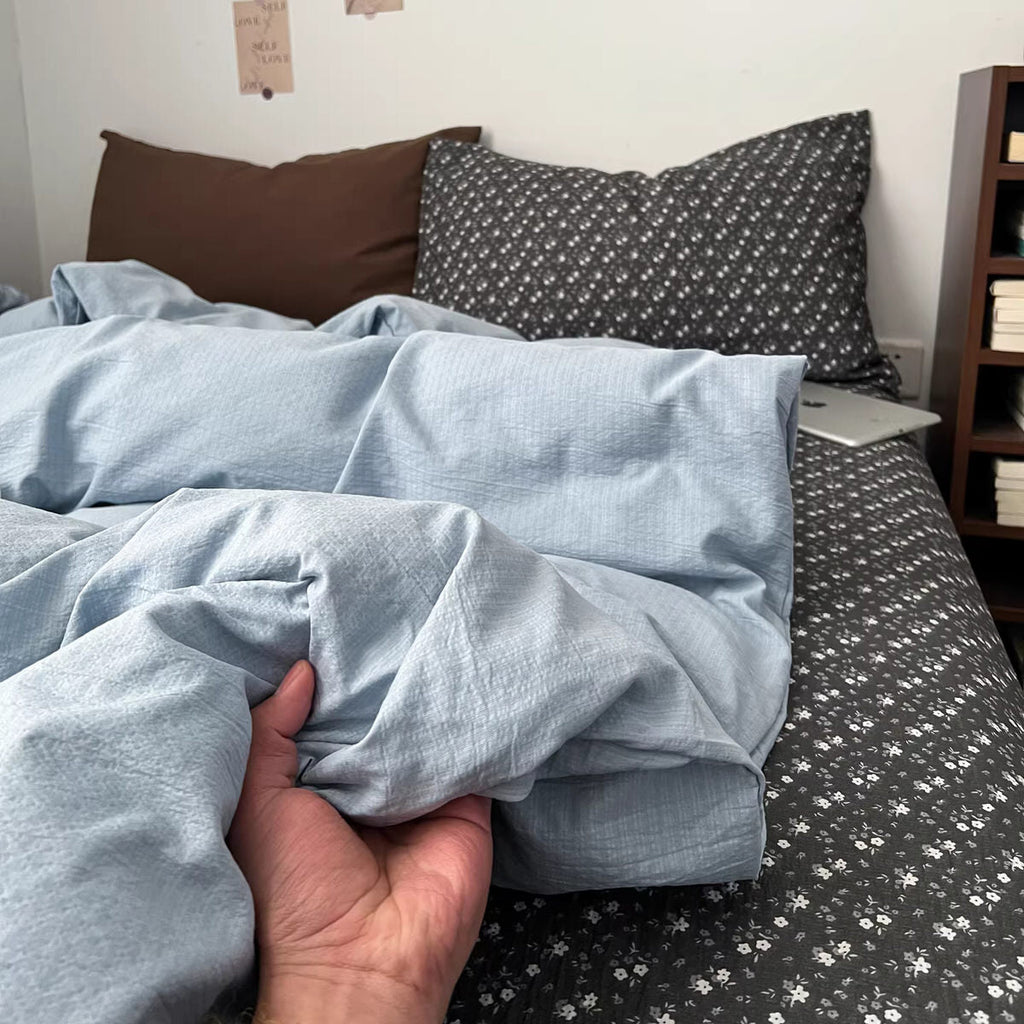 Dark Academia Ditsy Floral & Sky Blue Bedding Set