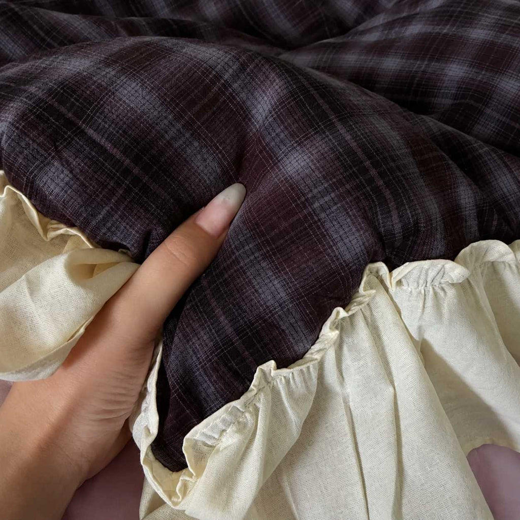 Roselle Washed Cotton Gingham Bedding Set with Ruffle Trim G113