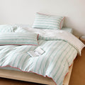 Vintora Mint Green Striped Red-Trimmed Cotton Bedding Set for All Seasons G121