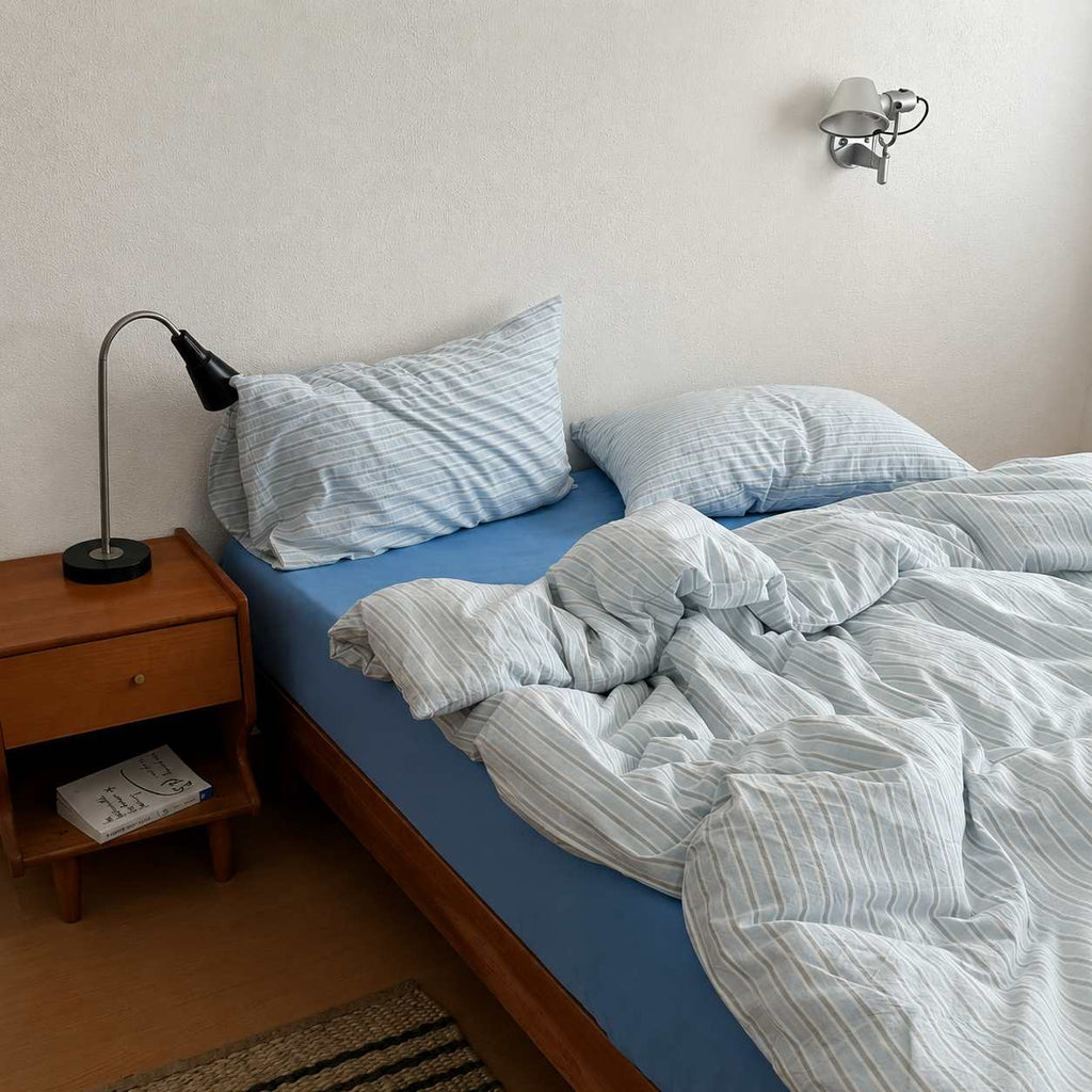 Vintora Scandinavian Blue Stripe Cotton Bedding Set G118