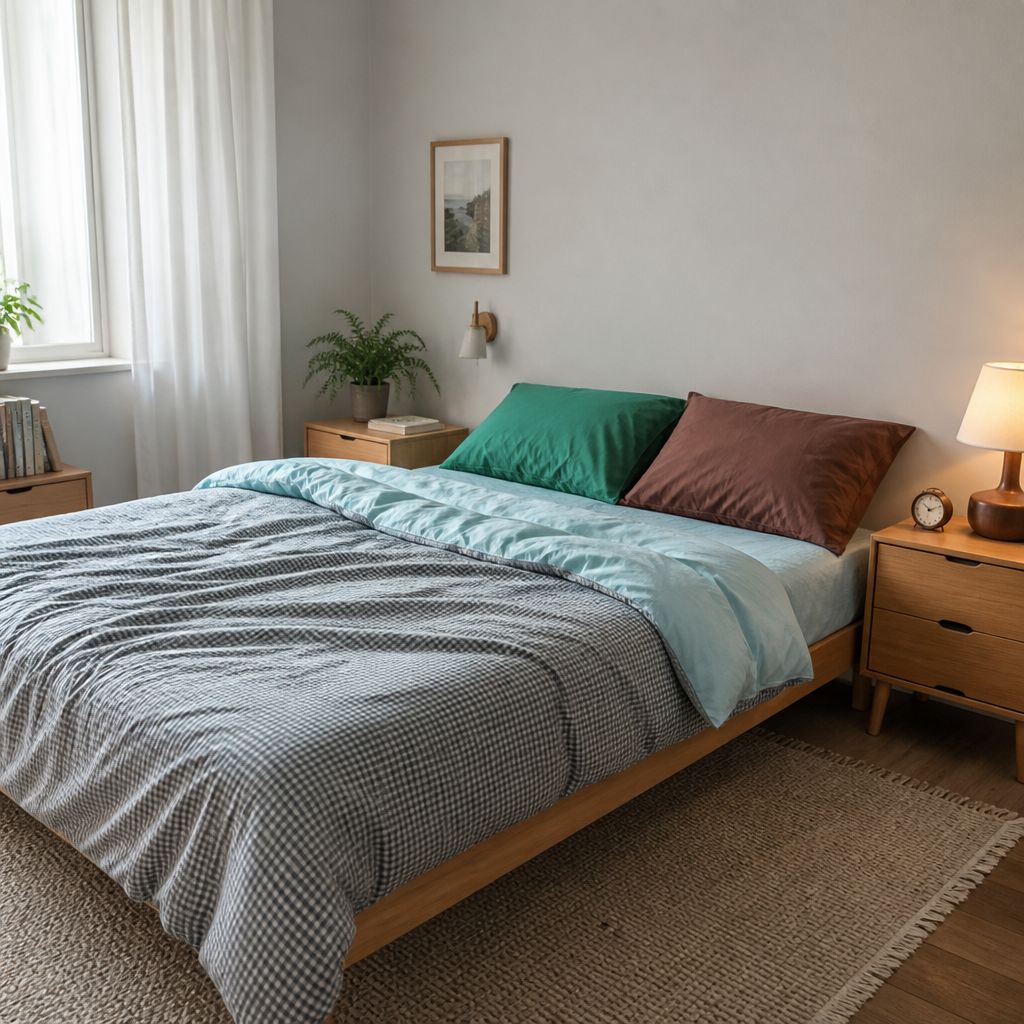 Vintora Nordic Plaid Cotton Bedding Set Vintage Mint Blue Green Bed Linen G84