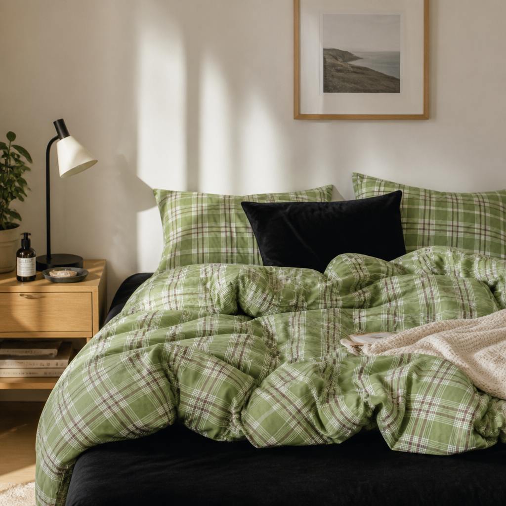 Vintora Plaid Cotton Bedding Set 4-Piece Breathable All-Season G78