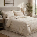 Rustic Linen Cotton Bedding Set with Lace