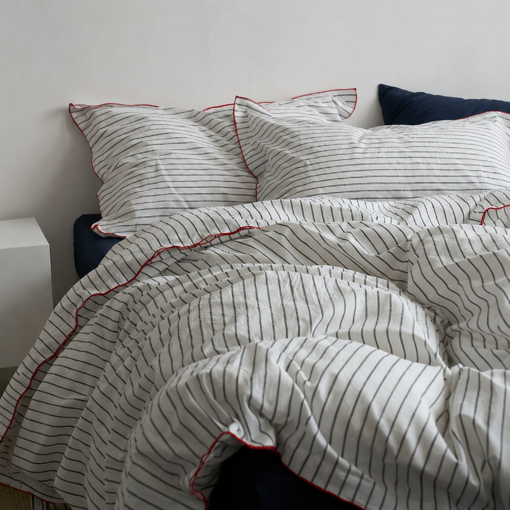 Vintora Minimalist Striped 100% Cotton Bedding Set All Season Washed Cotton Bed Linen G100