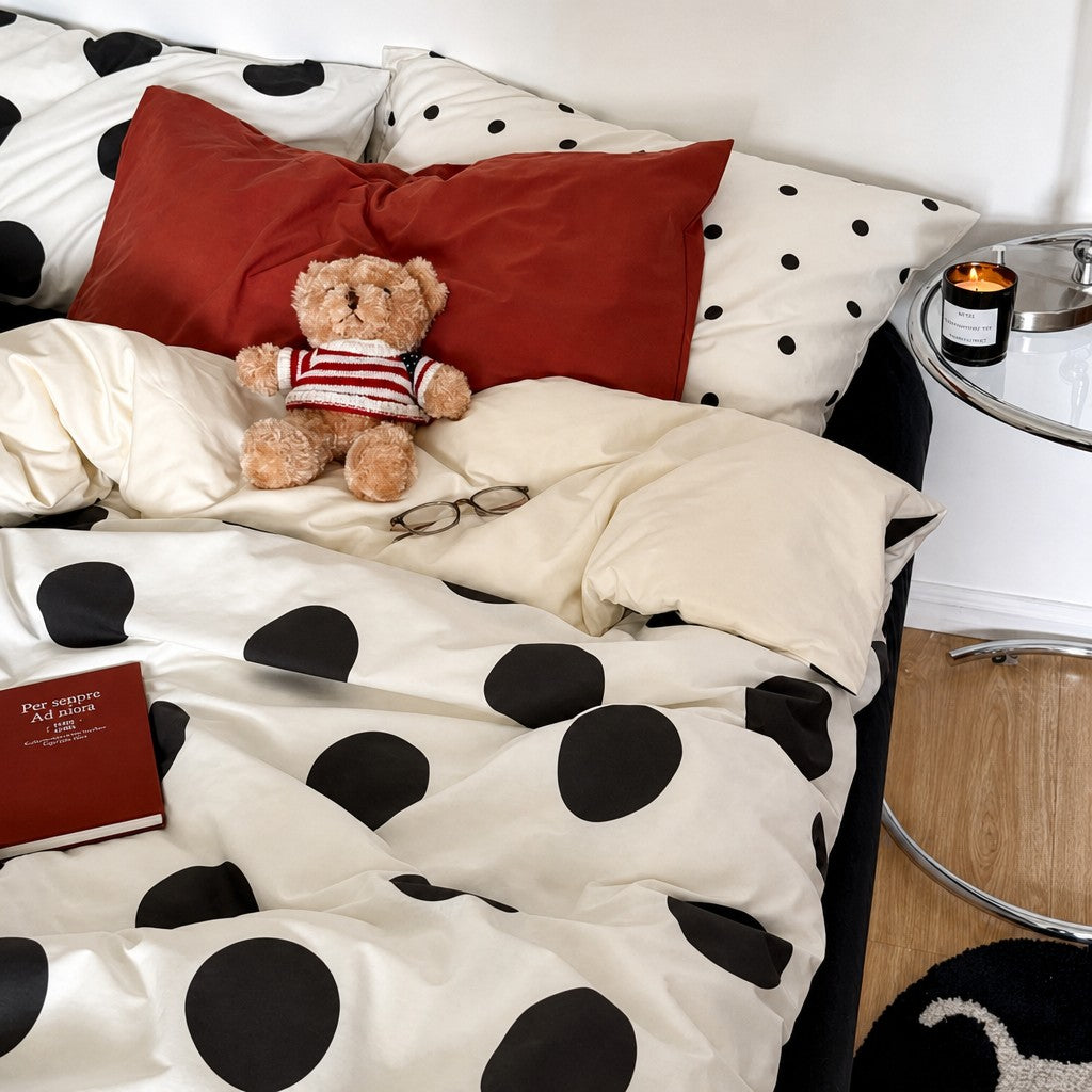 Vintora Relax Style Polka Dot Cotton Bedding Set for Master Bedroom and Dormitory G85
