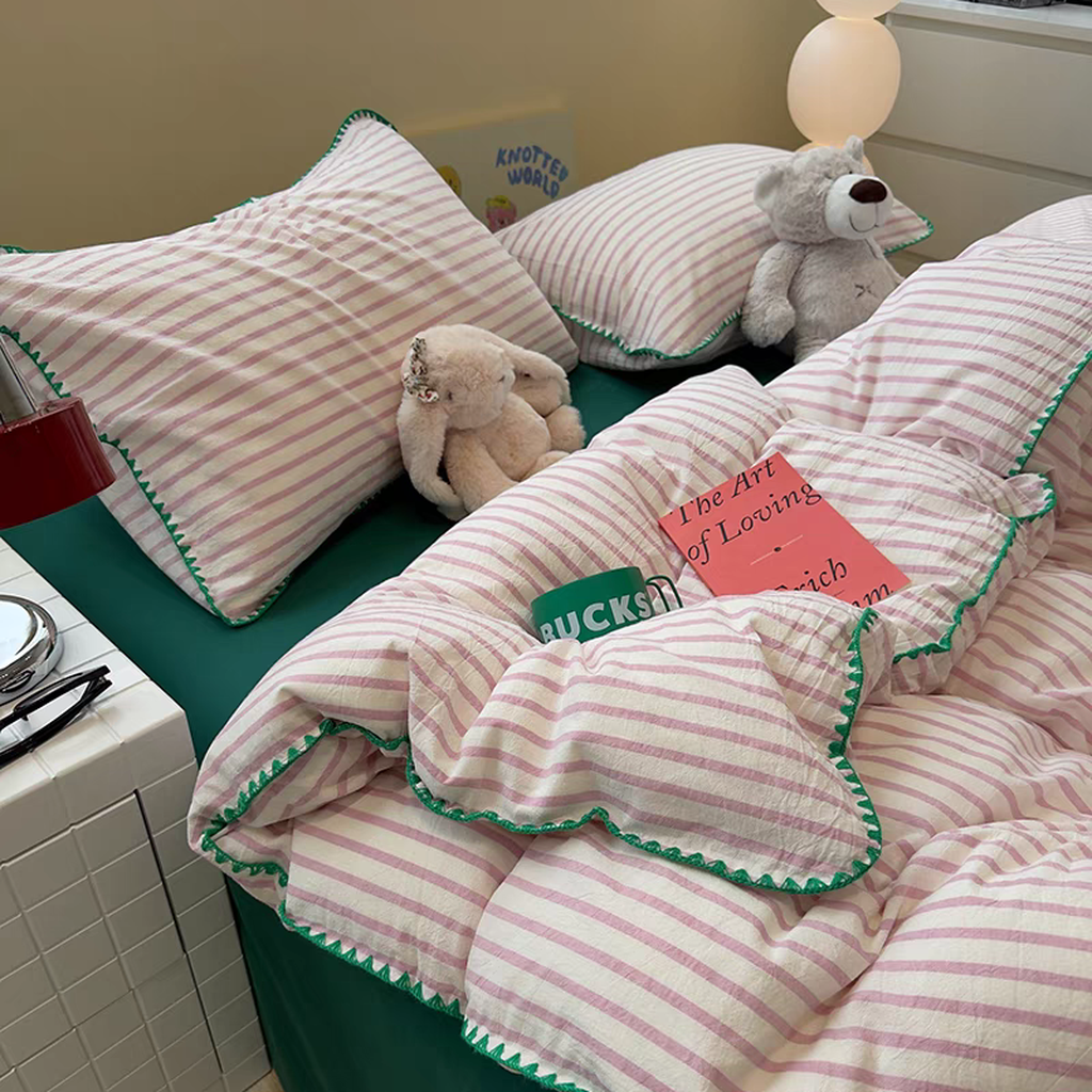 Sweet Stripes Bedding Set - Hot Pink