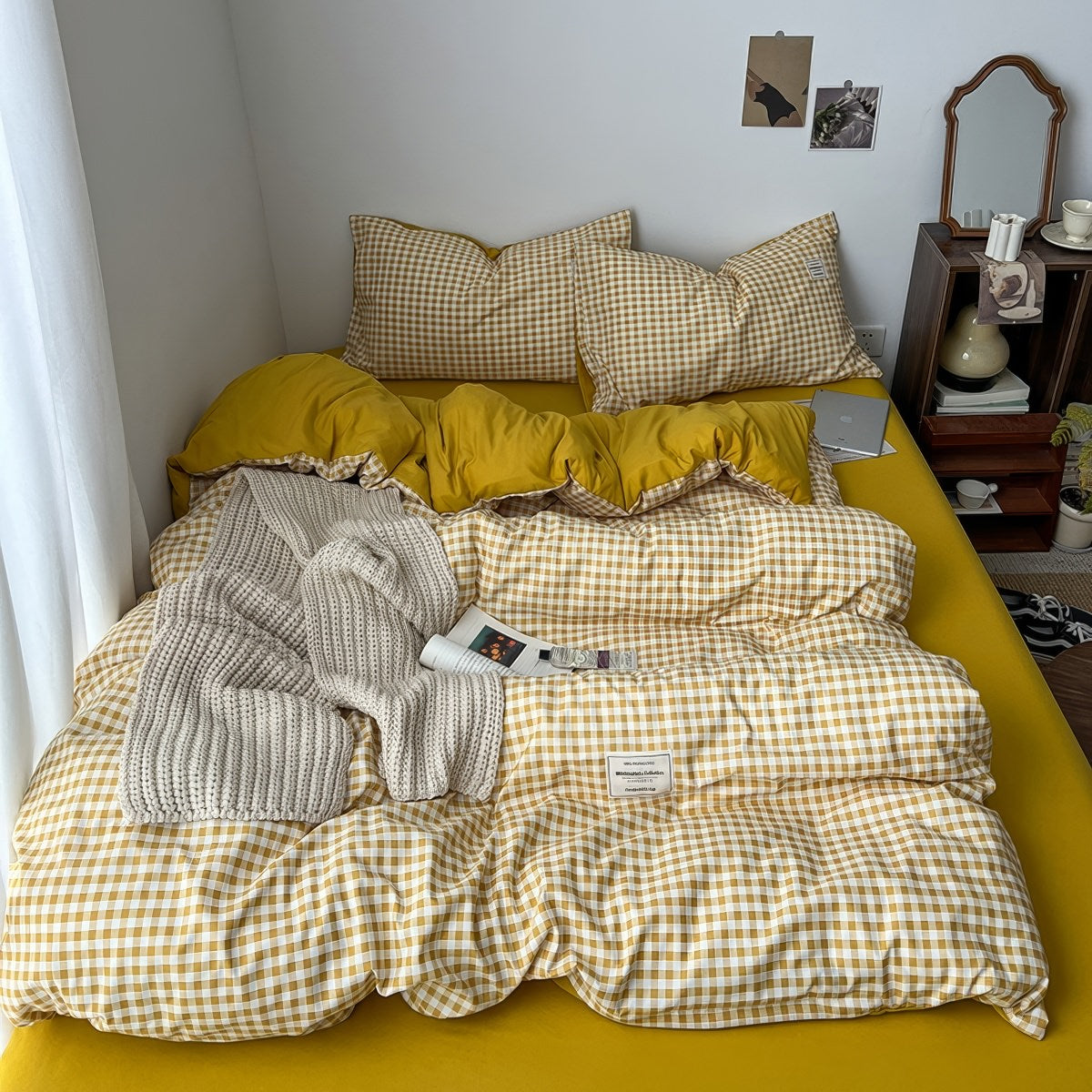 Golden Yellow Gingham Bedding Set