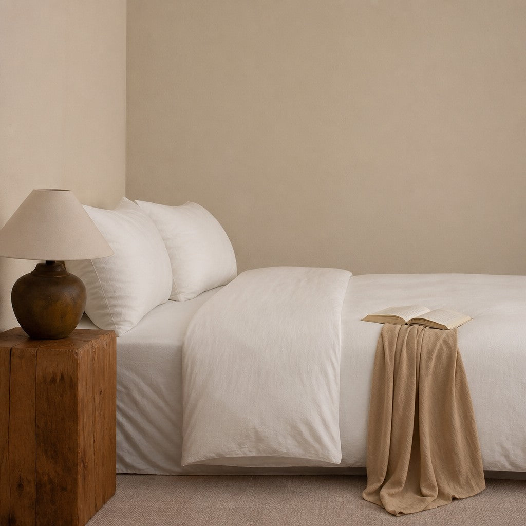 Cottara Pure Cotton White Bedding Set – Textured Japandi Style Bed Linen Set for All Season Home Comfort G64