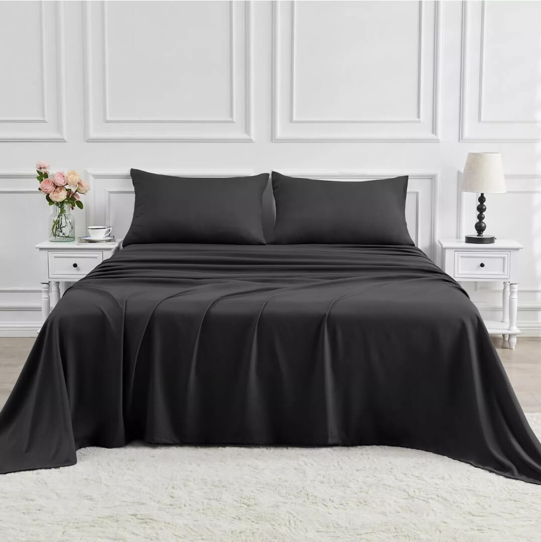 Bamboo Blend Bedsheet Set - Ultra Soft Microfiber Bedding Set (Jet Black)