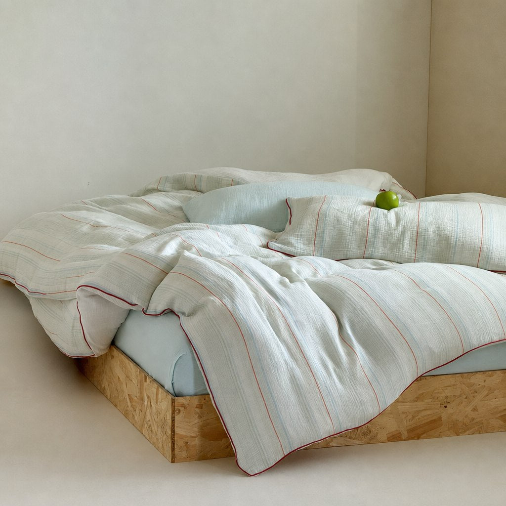 Vintora Modern Striped Cotton Bedding Set Double Layer Gauze for Cozy Sleep G90
