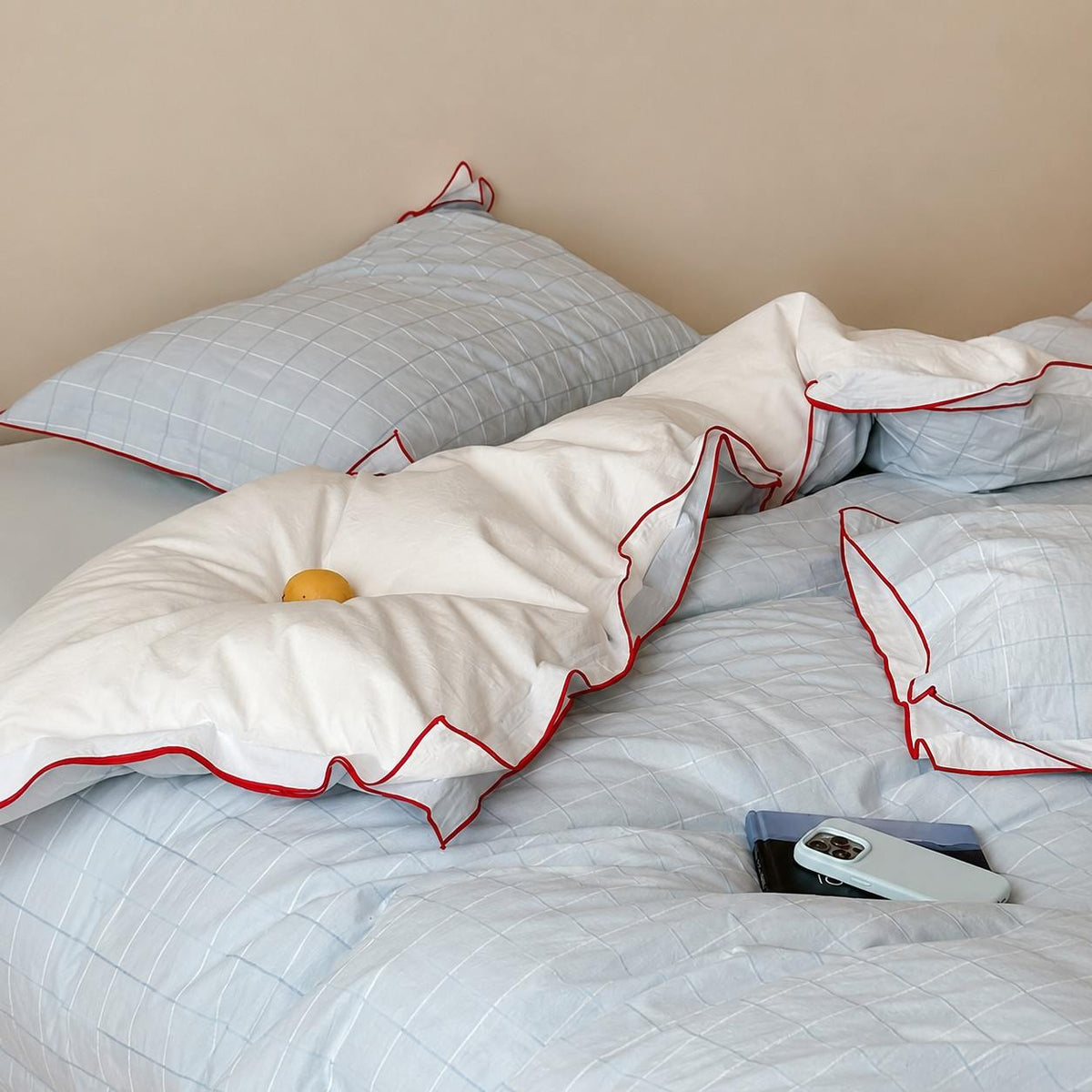 Vintora Simple Retro Blue Plaid Red Double-Sided Cotton Bedding Set G120