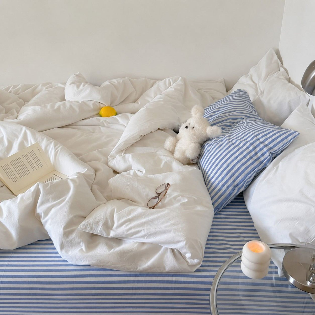 Vintora Minimalist Washed Cotton Striped Bedding Set  Airy All Season G97