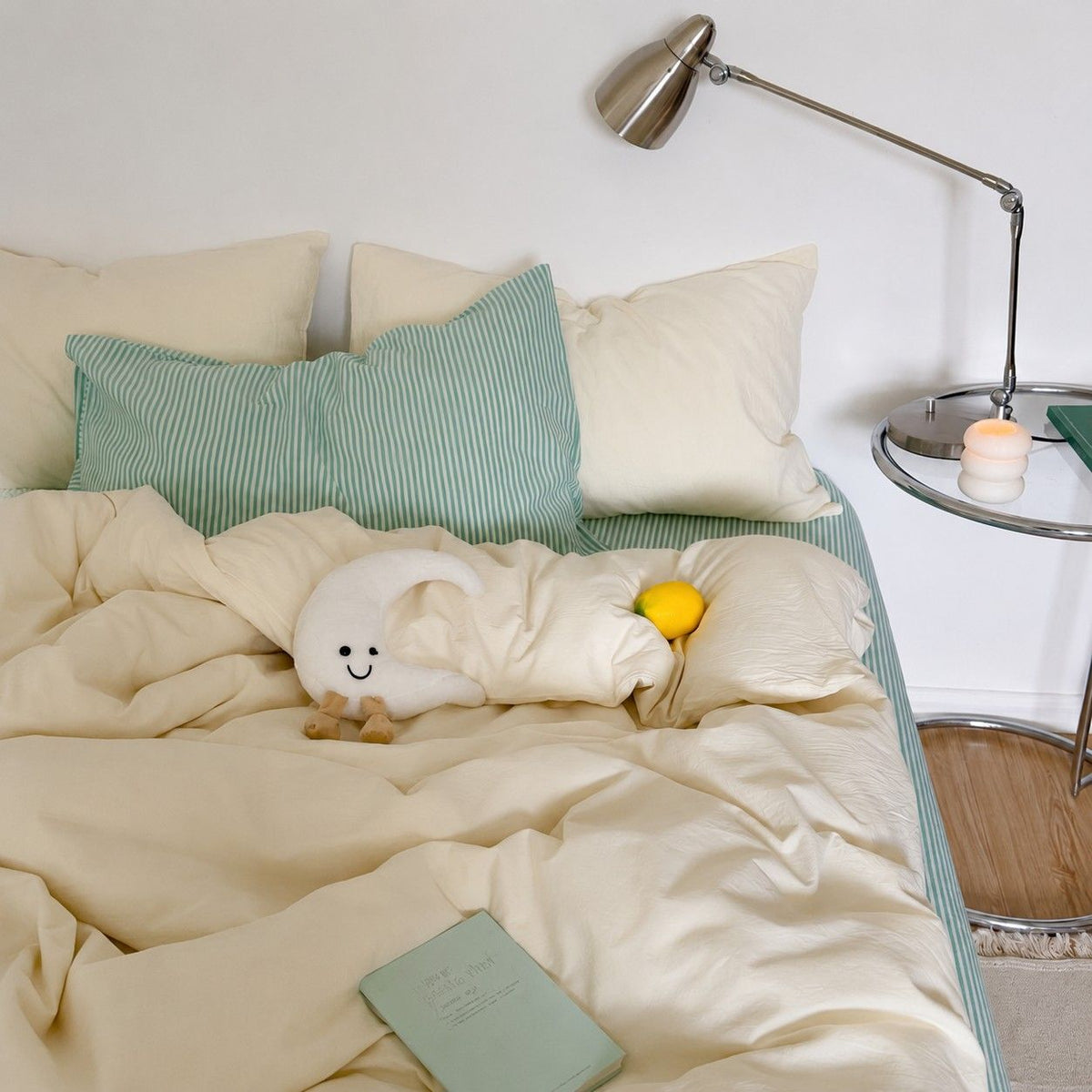 Vintora Minimalist Washed Cotton Striped Bedding Set  Airy All Season G97