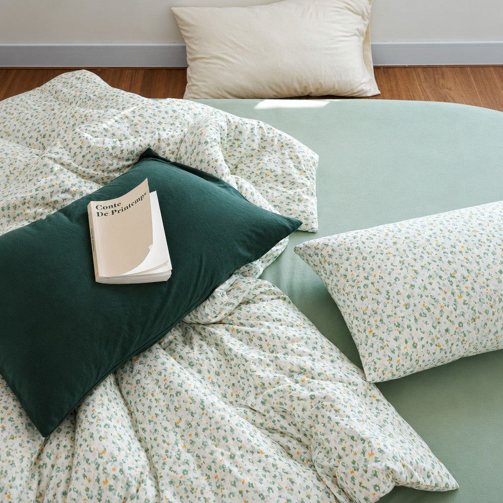 Roselle Green Floral Print Cotton Bedding Set