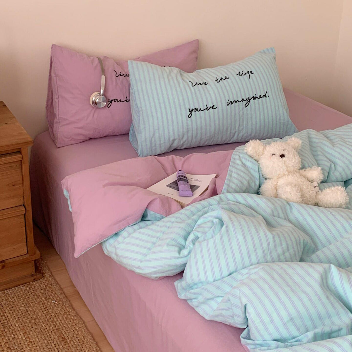 Vintora Washed Cotton Striped Bedding Set Soft Breathable Cotton Minimalist Set G94
