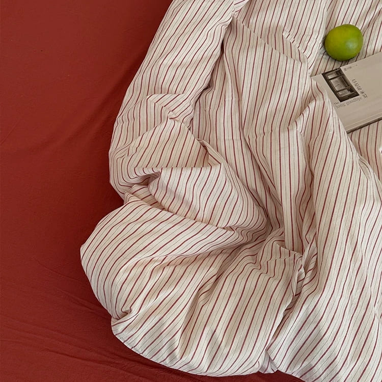 Vintora Red Beige Striped Cotton Bedding Set Minimalist Style for Bedroom Home Decor G83