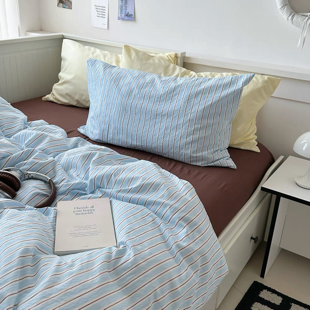 Sky Blue Striped Bedding Set
