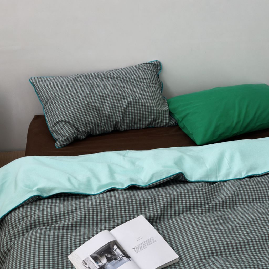 Vintora Nordic Plaid Cotton Bedding Set Vintage Mint Blue Green Bed Linen G84