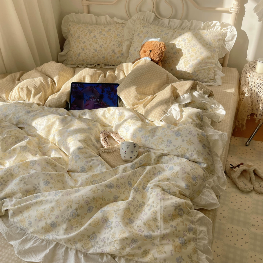 Roselle Floral Pure Cotton Ruffle Bedding Set G88