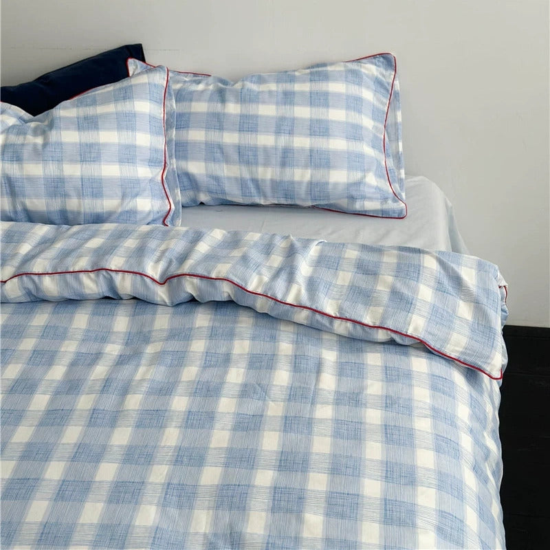 Vintora Blue Plaid Cotton Bedding Set G87