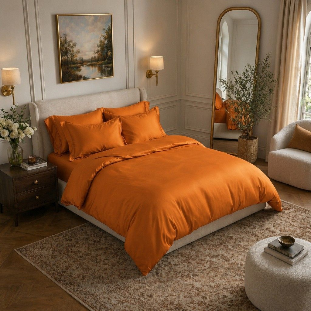 Qelune Bamboo Duvet Cover Set – Cooling Organic Bamboo Bedding in Terracotta