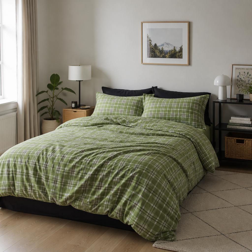 Vintora Plaid Cotton Bedding Set 4-Piece Breathable All-Season G78