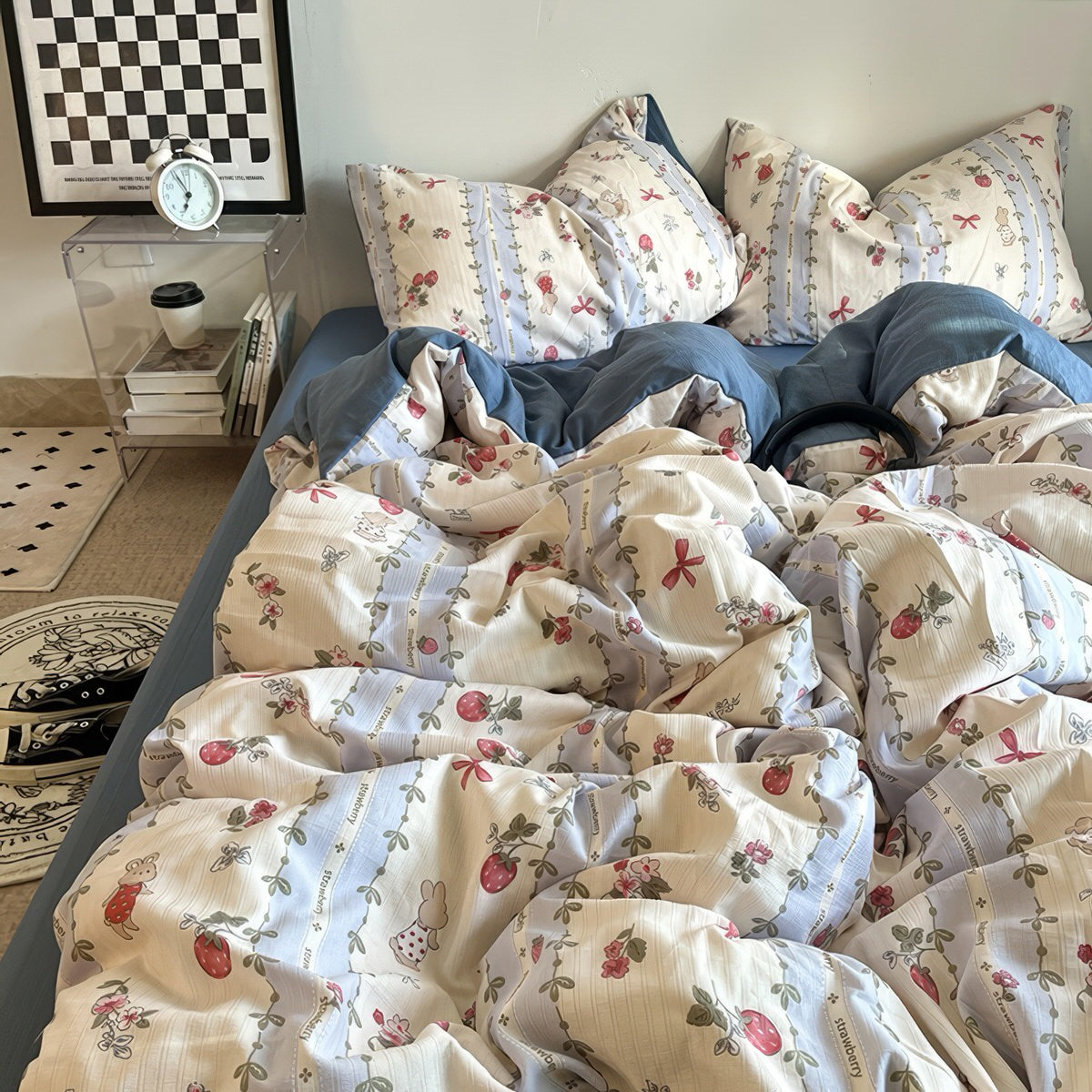 Vintage Strawberry Floral Bedding Set