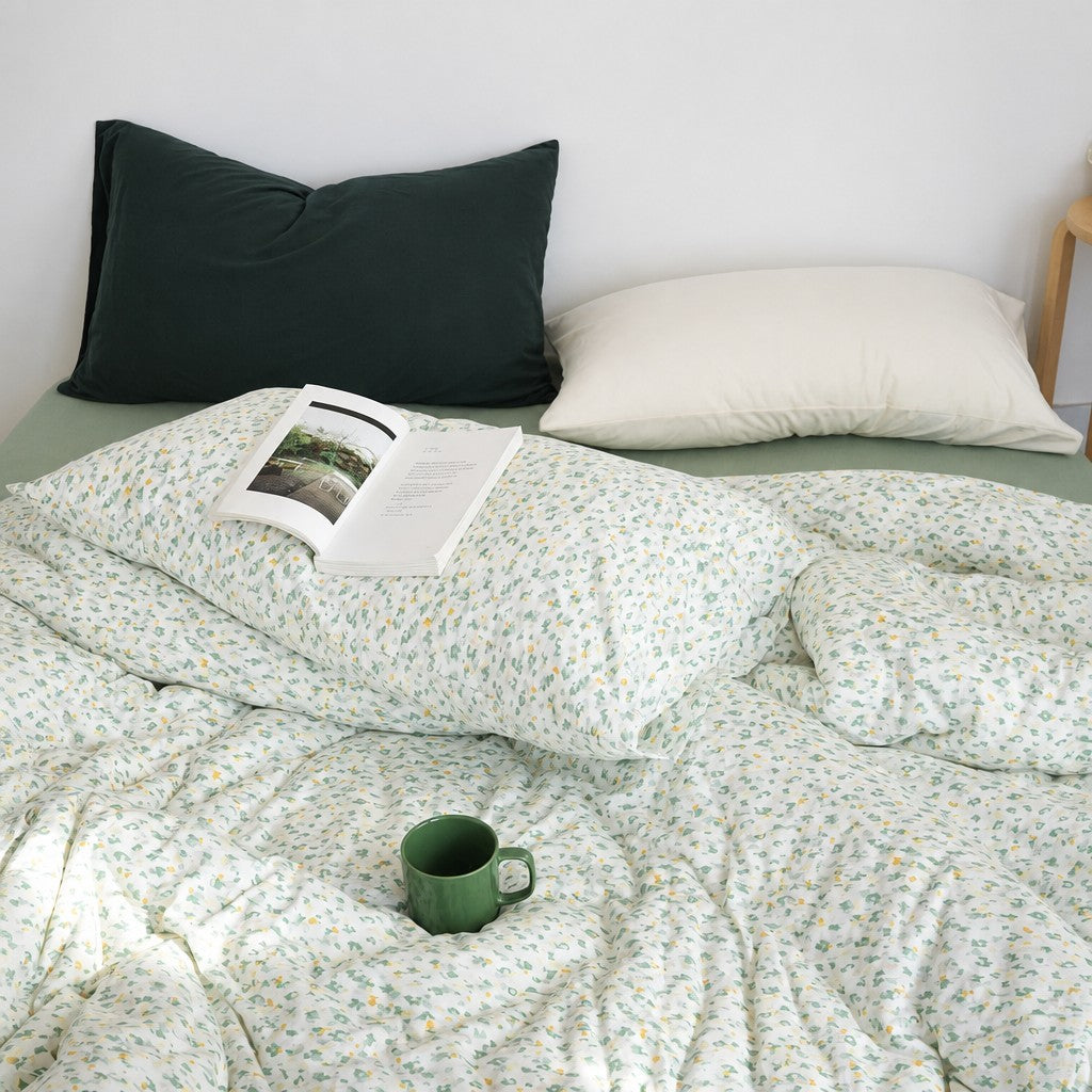 Roselle Green Floral Print Cotton Bedding Set