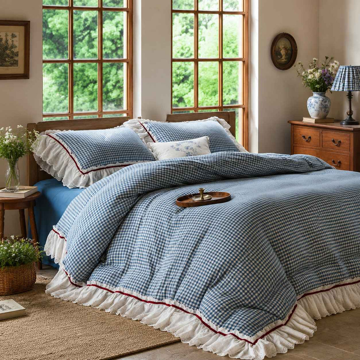 Roselle French Cottage Double Gauze Cotton Ruffle Bedding Set G110