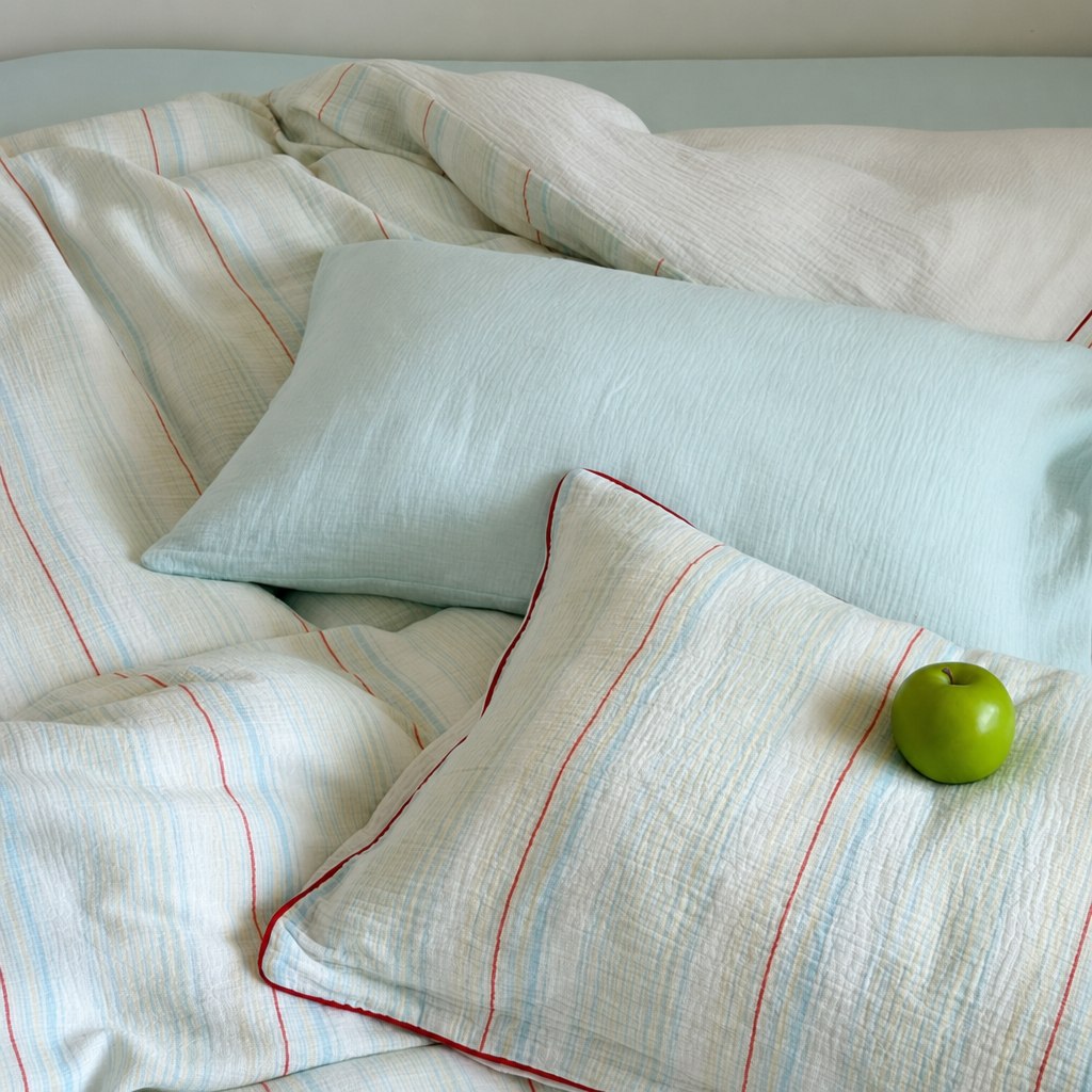 Vintora Modern Striped Cotton Bedding Set Double Layer Gauze for Cozy Sleep G90