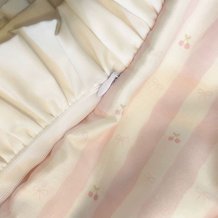 Roselle Pink and White Striped Cotton Bedding Set with Ruffle Trim G112