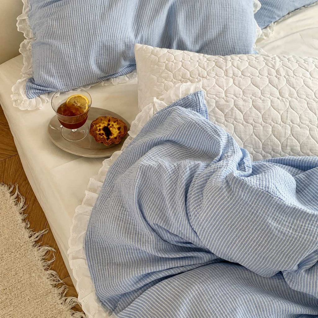 Roselle Simple Blue Bedding Set with Pure Cotton Sheets Suitable for Modern Homes G108