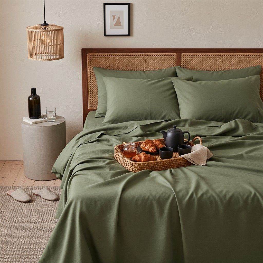 Qelune Bamboo Sheet Set 鈥?Cooling Organic Bamboo Bedding in Olive