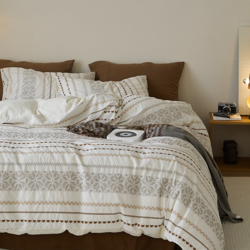 Vintora Boho Cotton Jacquard Bedding Set Tufted Duvet Set for All Season Bedroom Decor G69